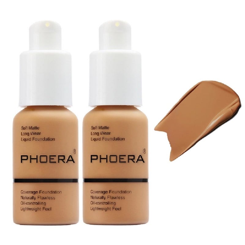 2 Pack PHOERA Foundation 106 Warm Sun MakeupFull Coverage Foundation for Women and Girls